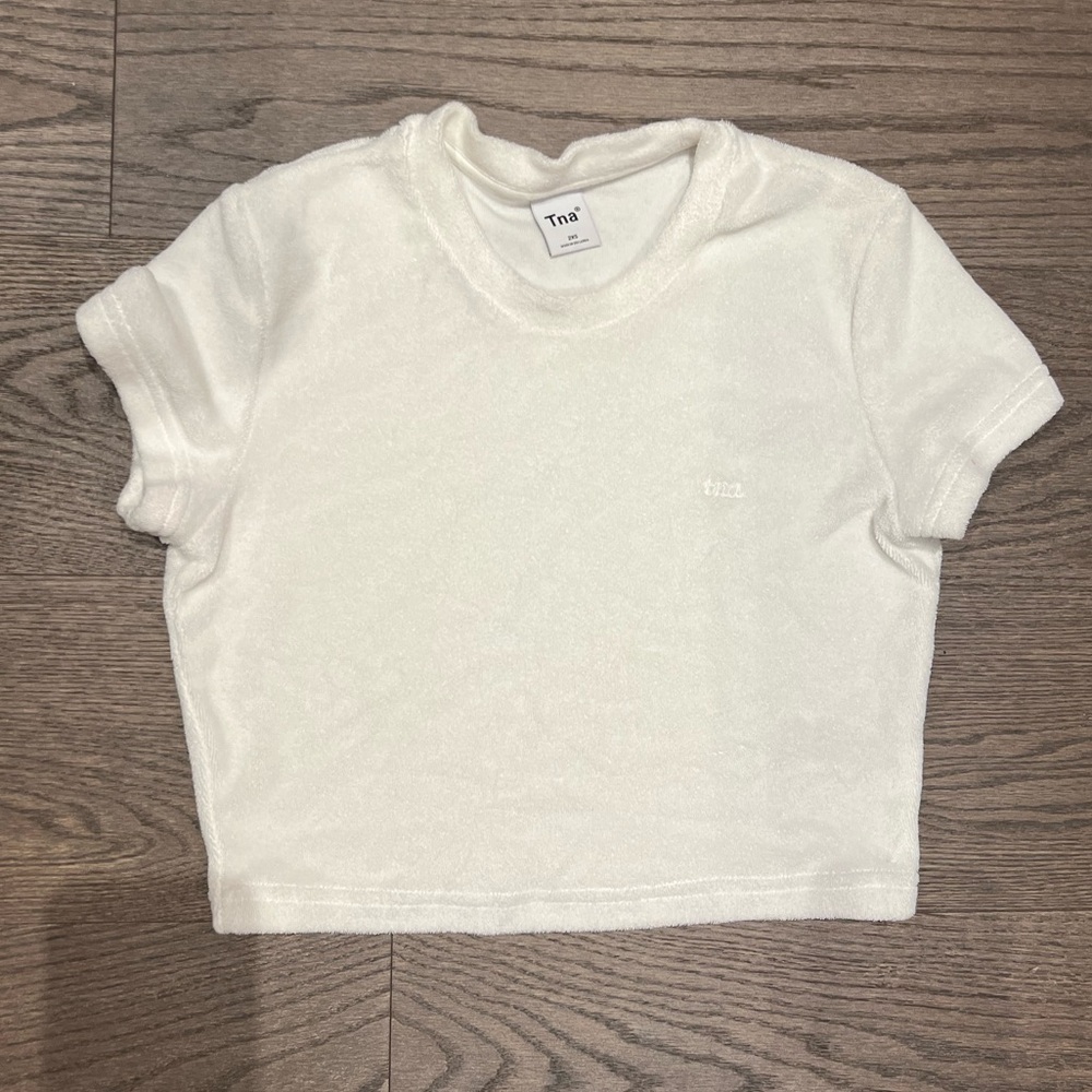 TNA white terry crop top